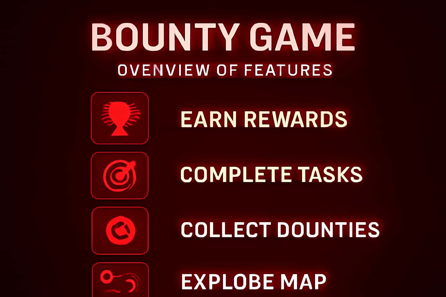 An informational scene showcasing Bounty Game features in a high-tech design.
