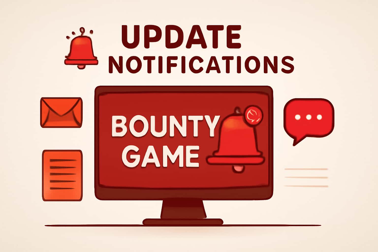 An informational graphic displaying Bounty Game Update Notifications in a high-tech style.