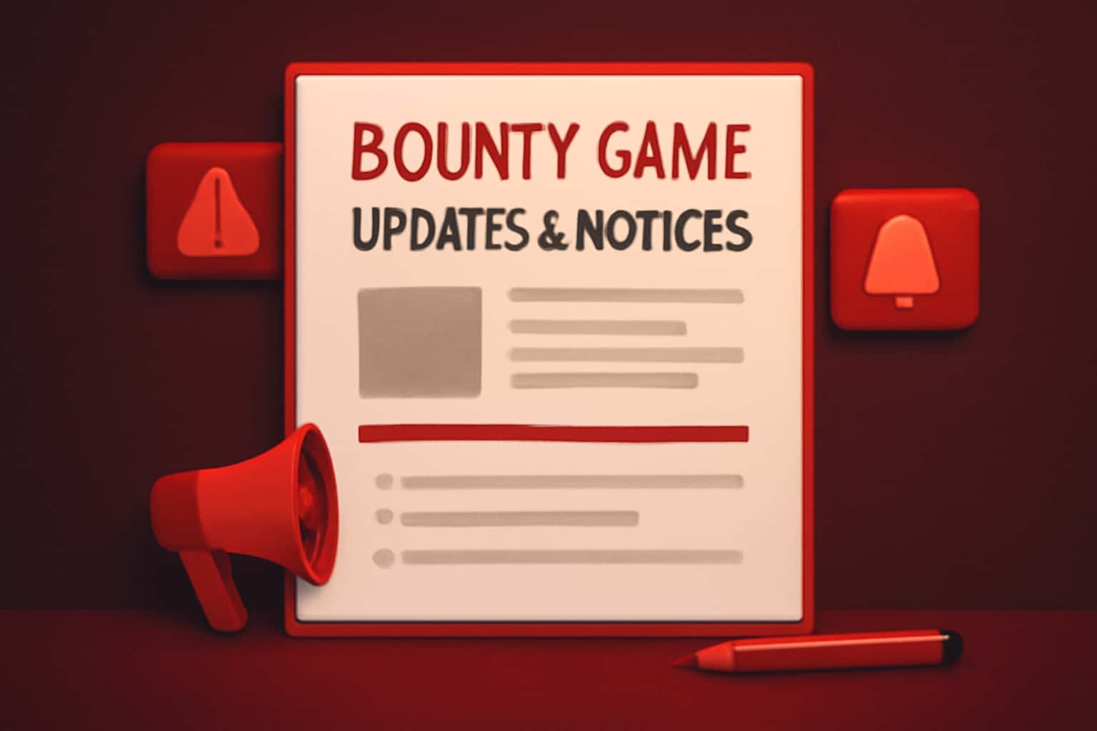 Informational scene about Bounty Game Updates & Notices.