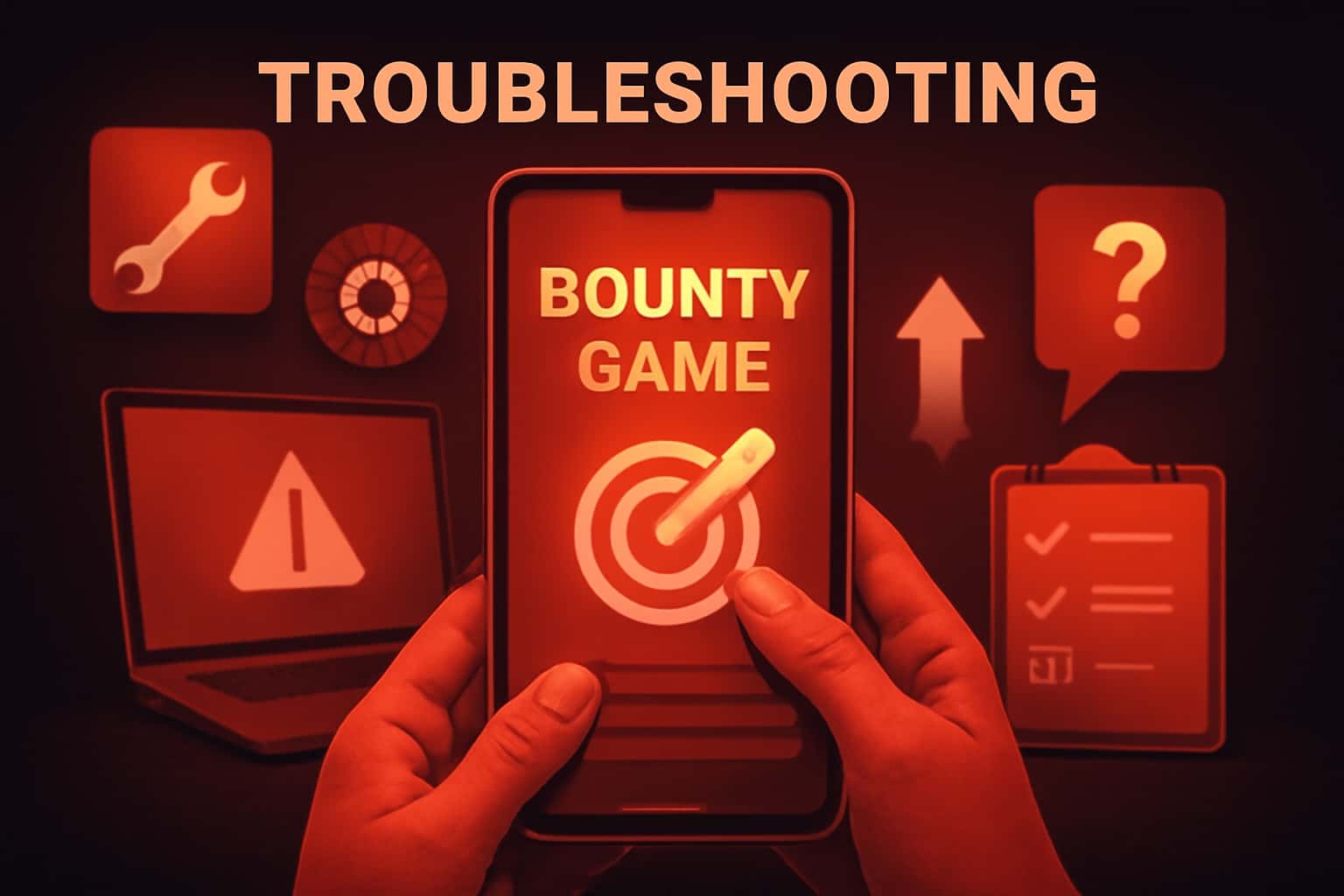 A visual representation of troubleshooting the Bounty Game app.