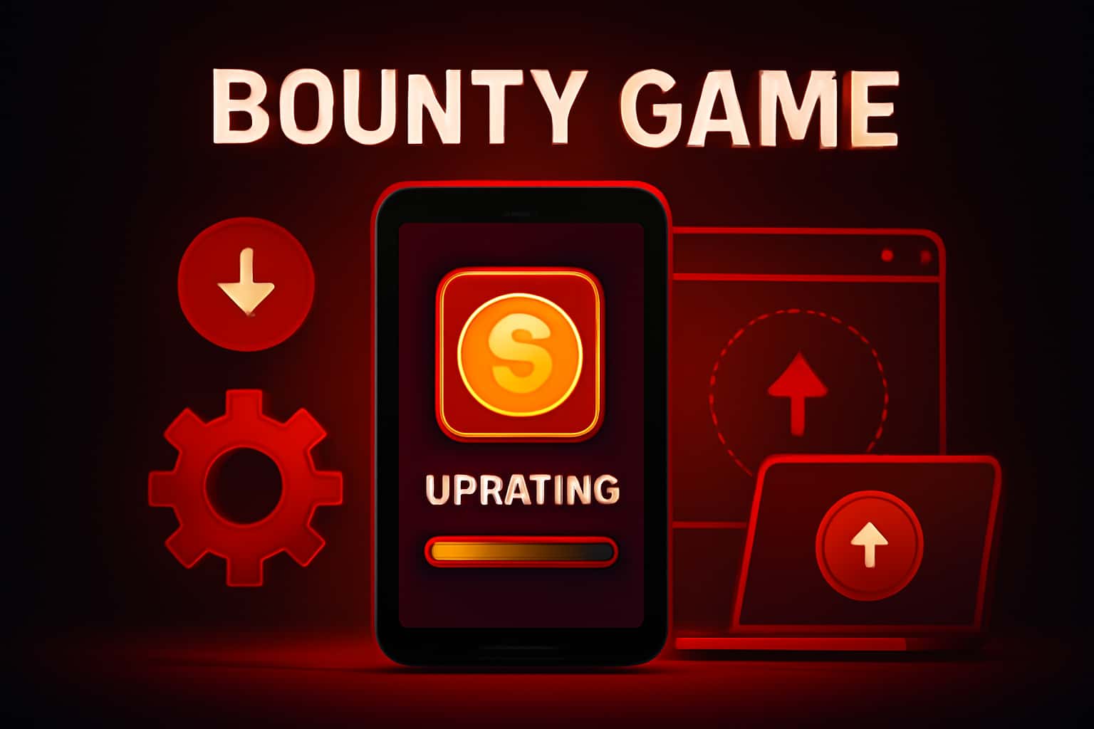 A neutral informational scene depicting the process of updating the Bounty Game app.